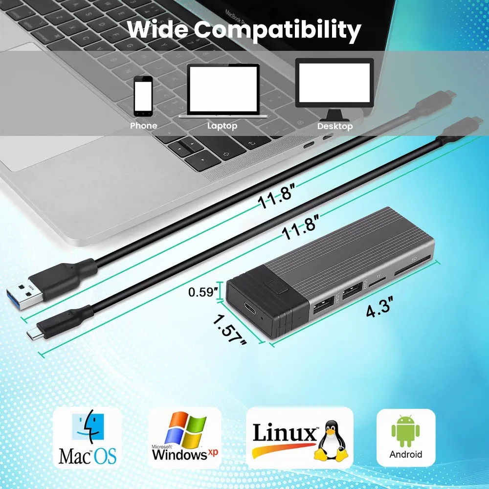 EVM SSD Casing Nvme With 2*USB Hub +Type-C+SD|TF Card Slot (CG-002) view 4